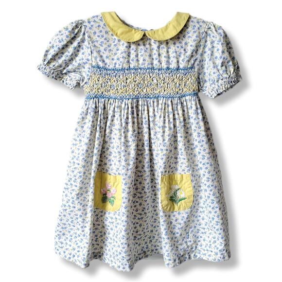 Mini Boden Baby 18 24 Mos Ditsy Floral Dress Cottagecore Smocked Embroidered - Picture 1 of 9